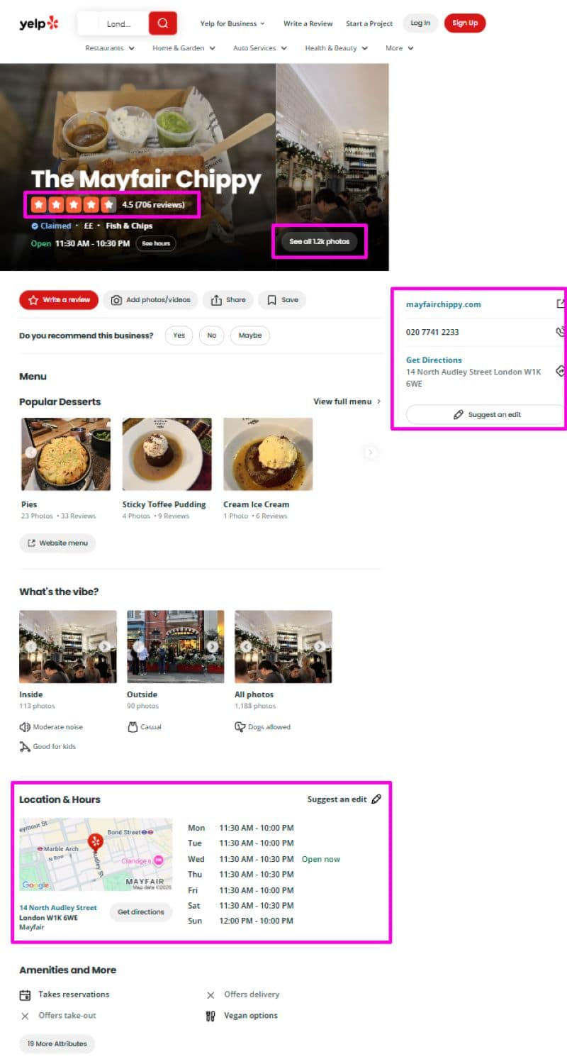 Yelp Restaurant Listing Example