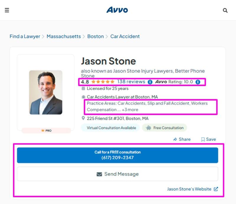Example Law Firm Profile on Avvo