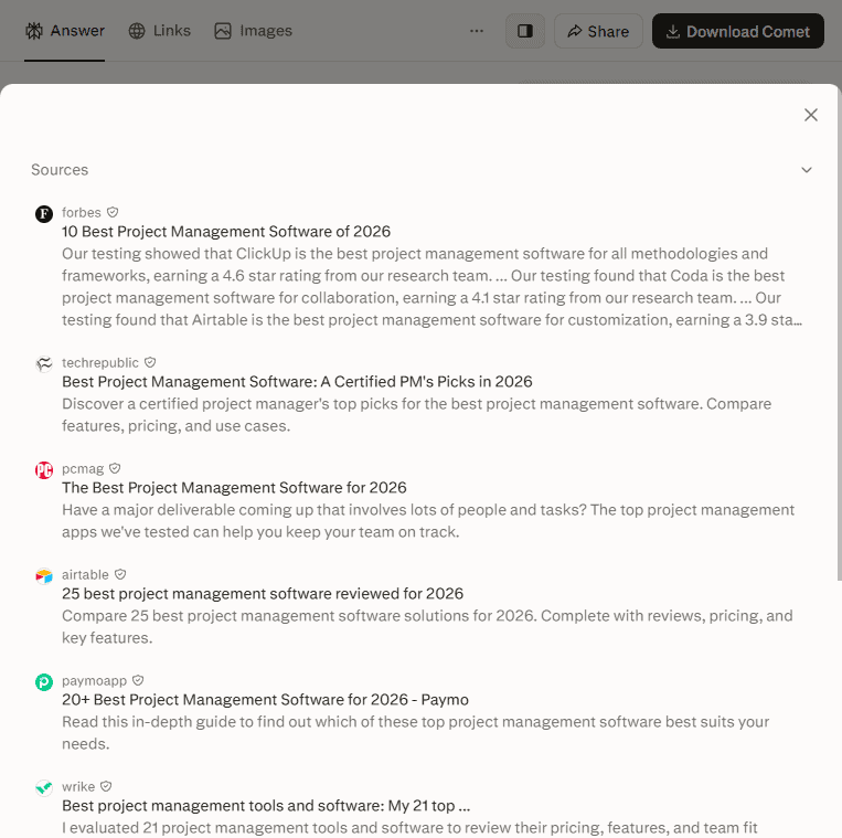 perplexity sources for listicles