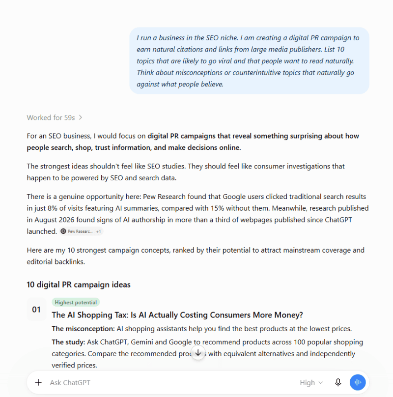 GPT digital pr topics