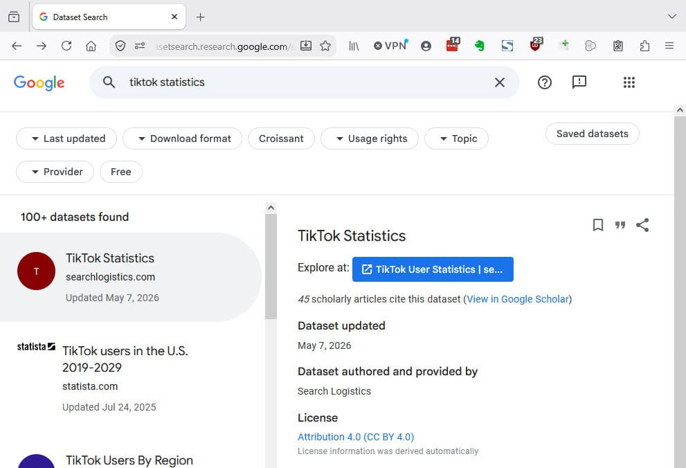 Google Dataset Search listing