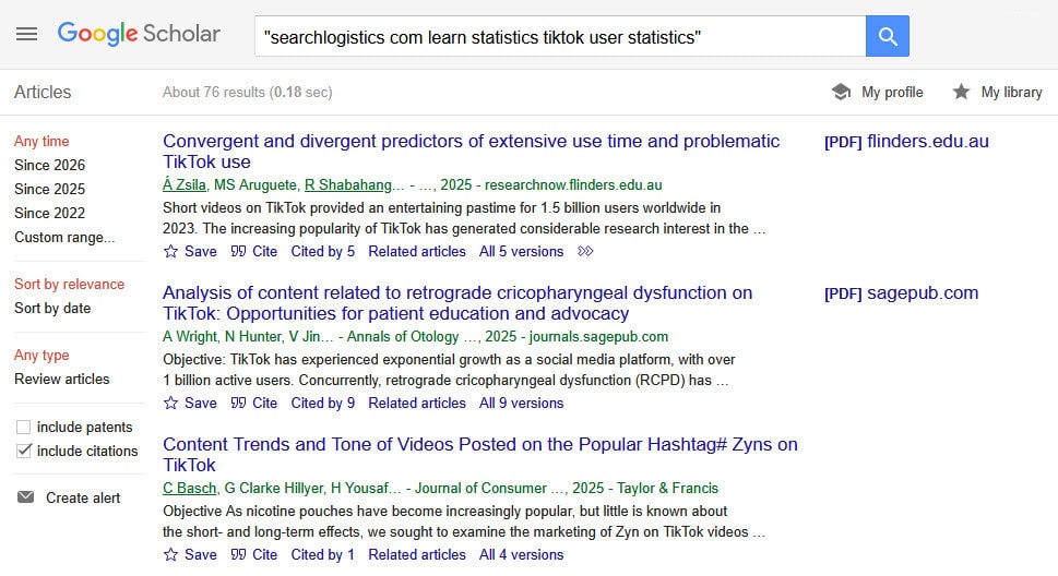 Google Scholar results citing the page