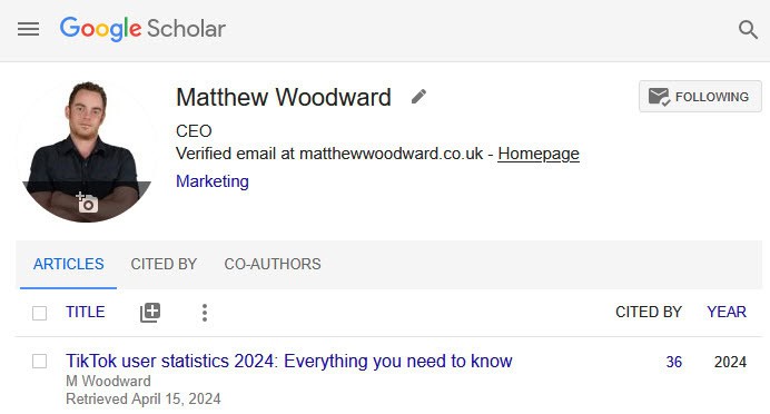 Claimed Google Scholar author profile